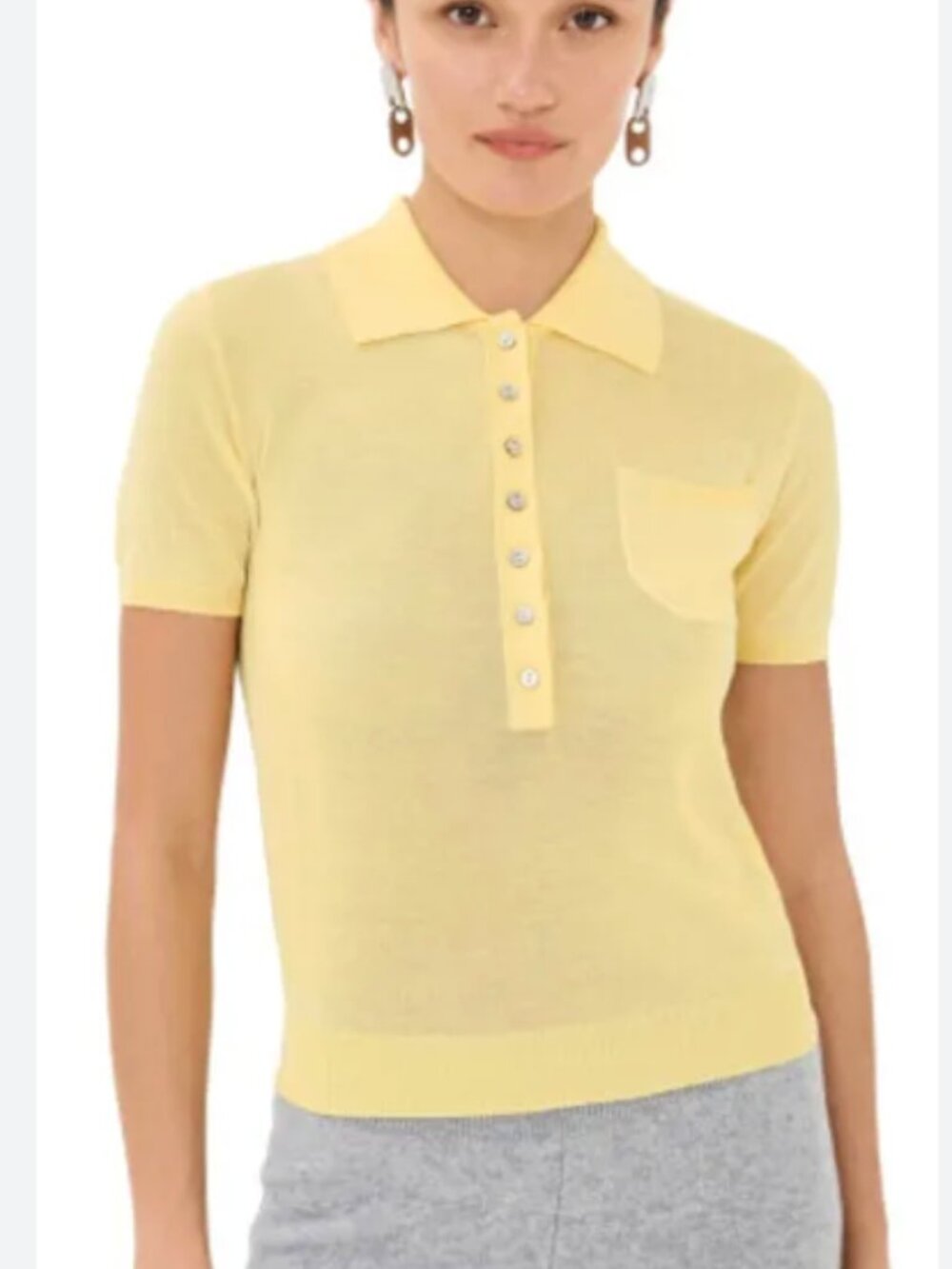 Lioness Yellow Knit Polo Top Button Front Size XS